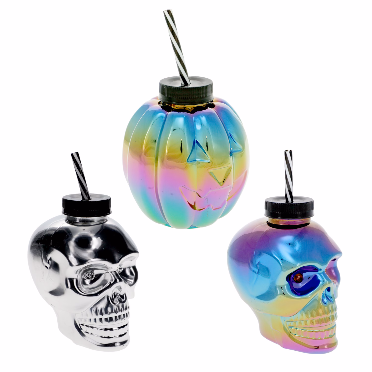 VASOS CON MOTIVO DE CALAVERA PLATEADOS HALLOWEEN
